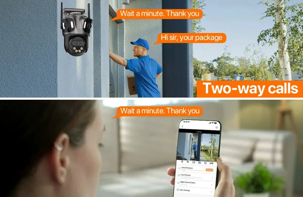 Outdoor 4K dual-lens IP camera by Simples Market, PTZ, AI human detection, IP66 waterproof