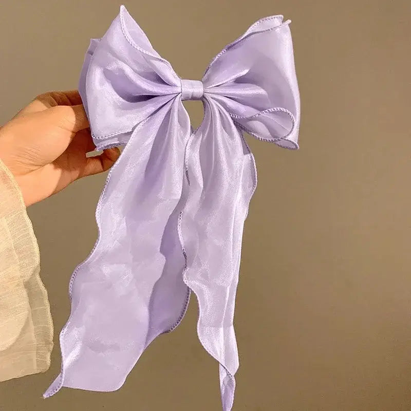Elegant Blue Satin Chiffon Bow Hair Clip Barrette For Women And Girls With Shiny Bow Knot Accessory