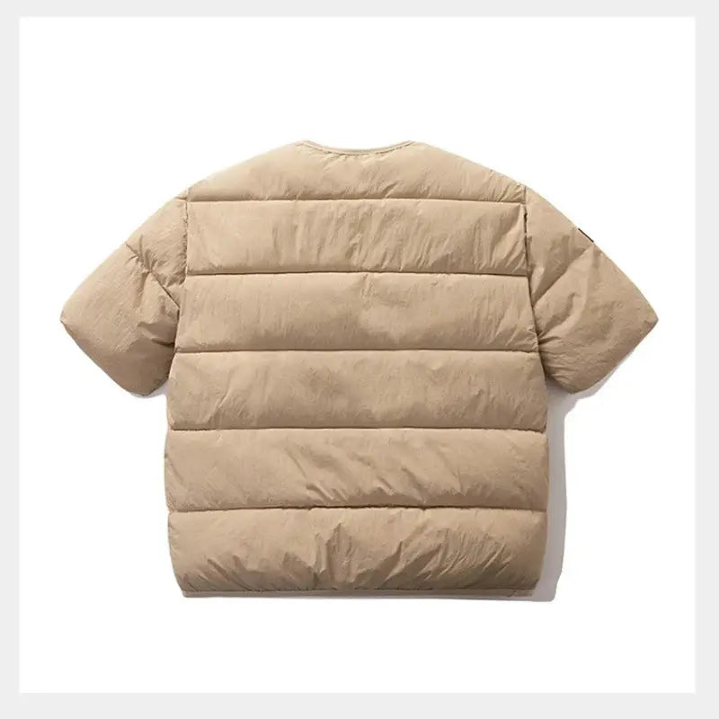 Simples Market beige quilted puffer vest back view, unisex cotton-padded warm waistcoat