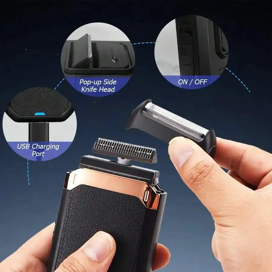 Simples Market cordless electric shaver for men with detachable head and USB charging port, black with rose-gold trim
