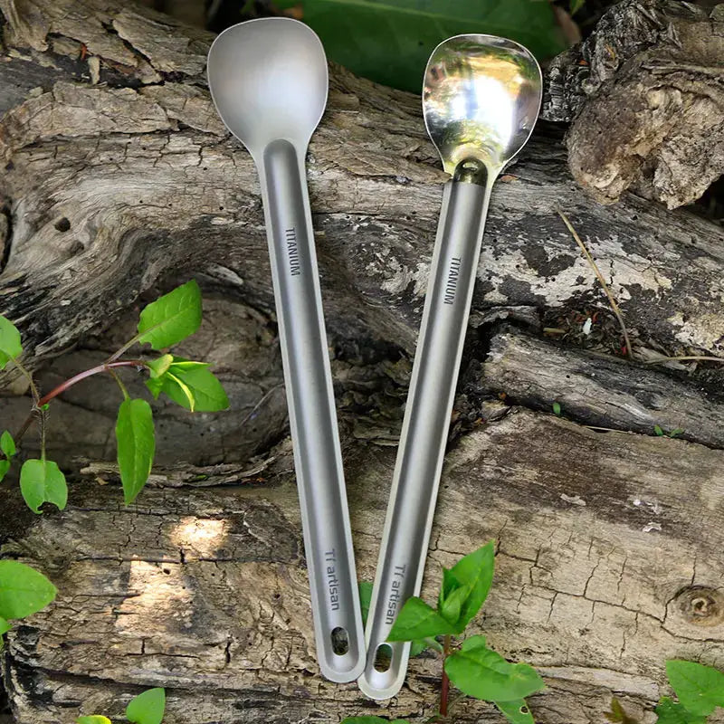 Tiartisan titanium long-handle spork spoon pair for ultralight camping tableware