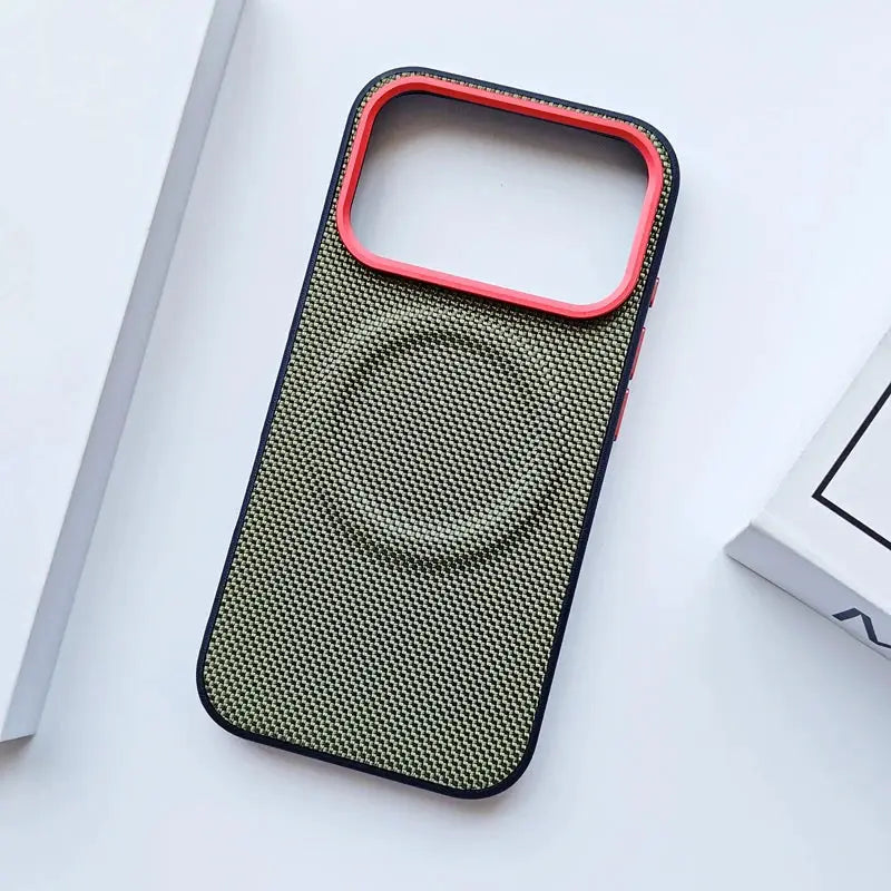 LuxCase Magnetic Soft TPU Frame Case For iPhone 17 Series Nylon Woven Leather Back Anti Fingerprint