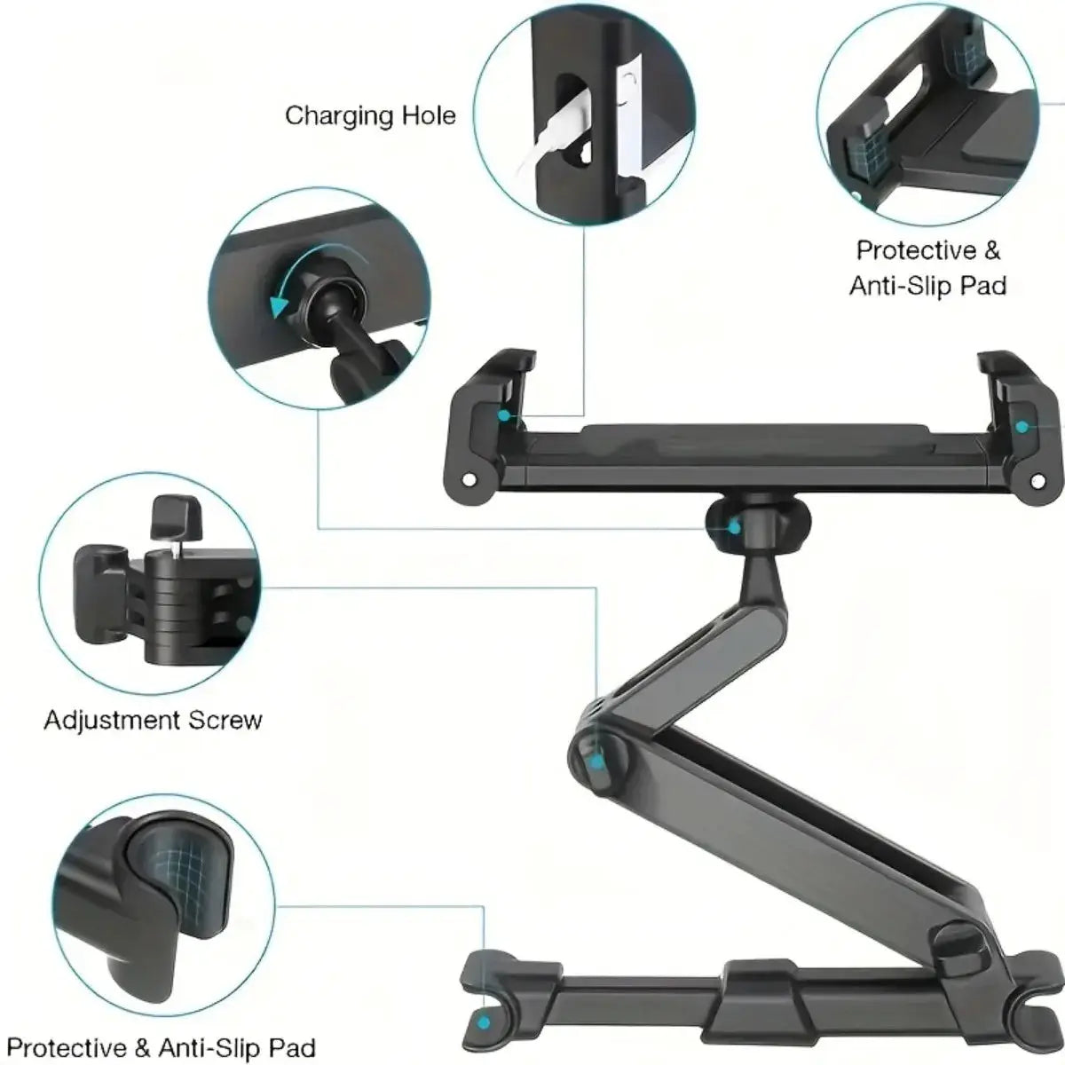 AutoGrip Car Tablet Holder Headrest Mount For Backseat Hands Free Viewing 4.7 To 12.9 Inch Tablets Easy Install