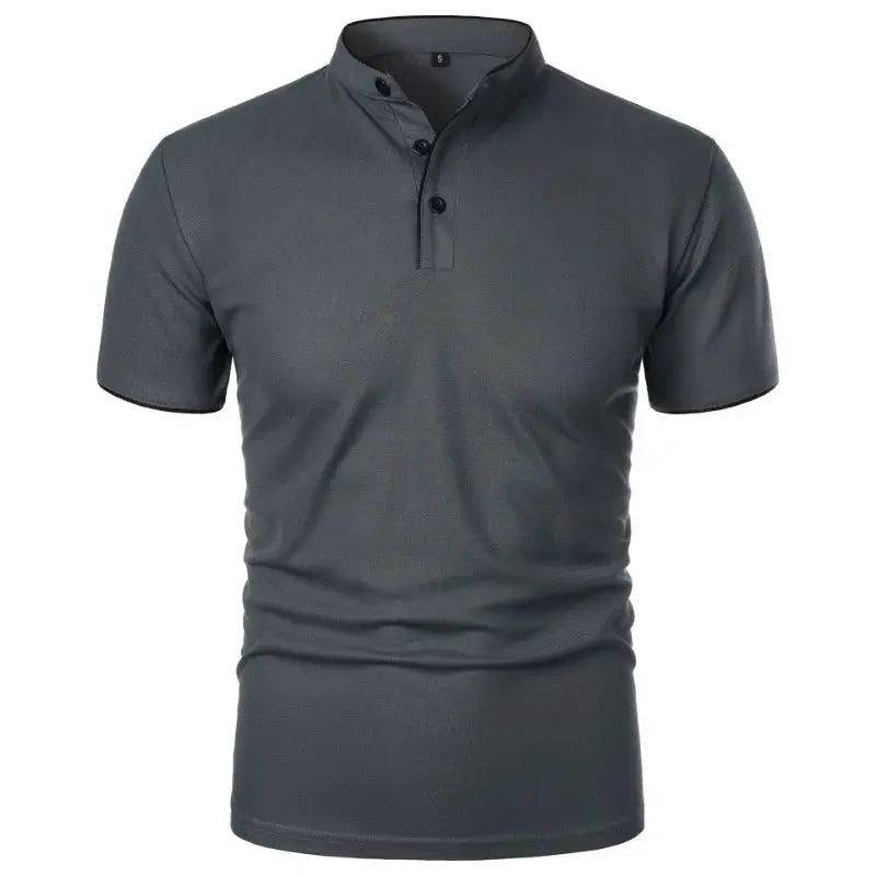 Men's short-sleeve polo shirt with collar in dark gray
