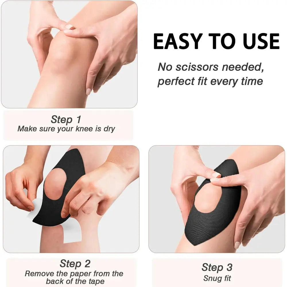 Simples Market knee kinesiology tape, black elastic waterproof knee tape for support and stability, 1/5/10 pack