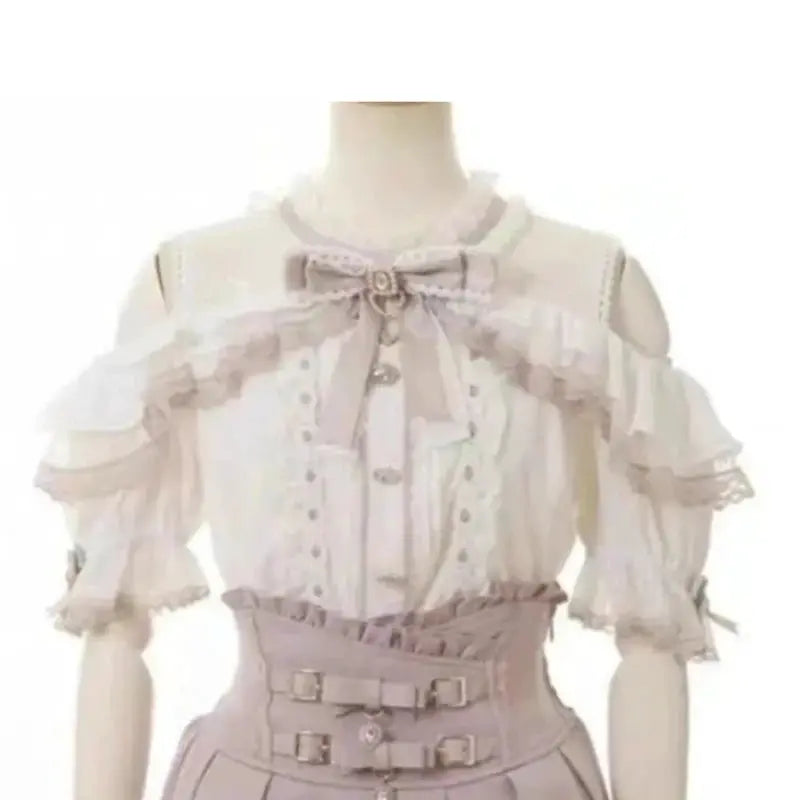 Girls' pink lace off-shoulder blouse with bow and ruffles by Simples Market