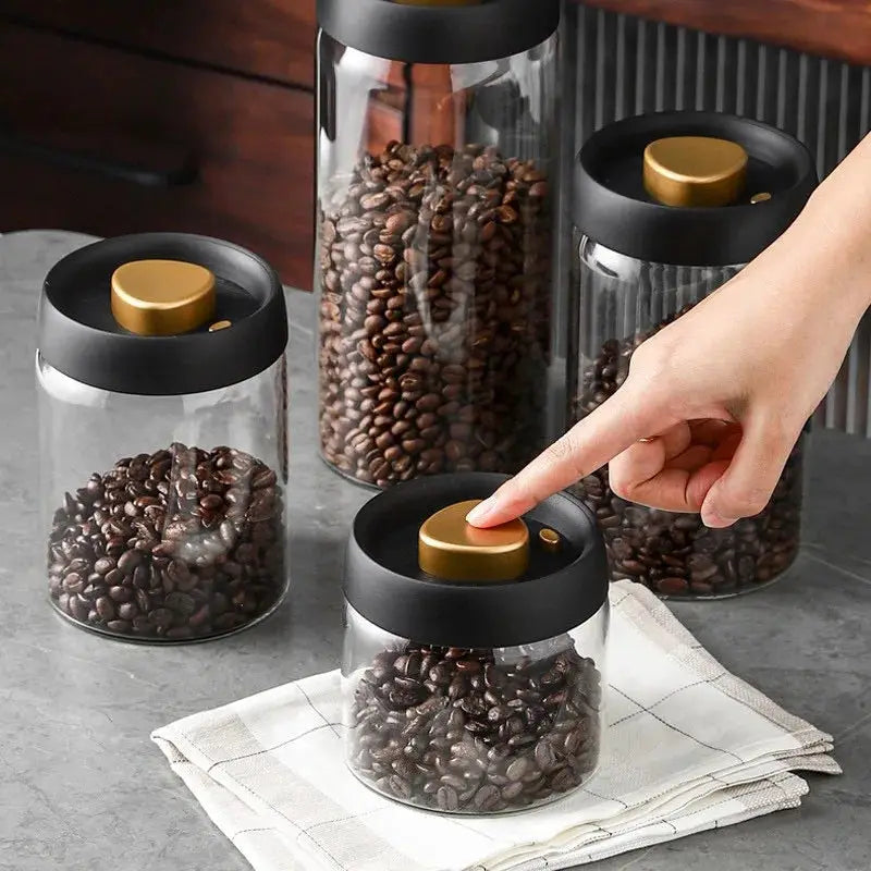 Vacuum Sealed Glass Storage Jar for Coffee Beans Tea Spices Rice and Nuts Moisture Proof Kitchen Storage