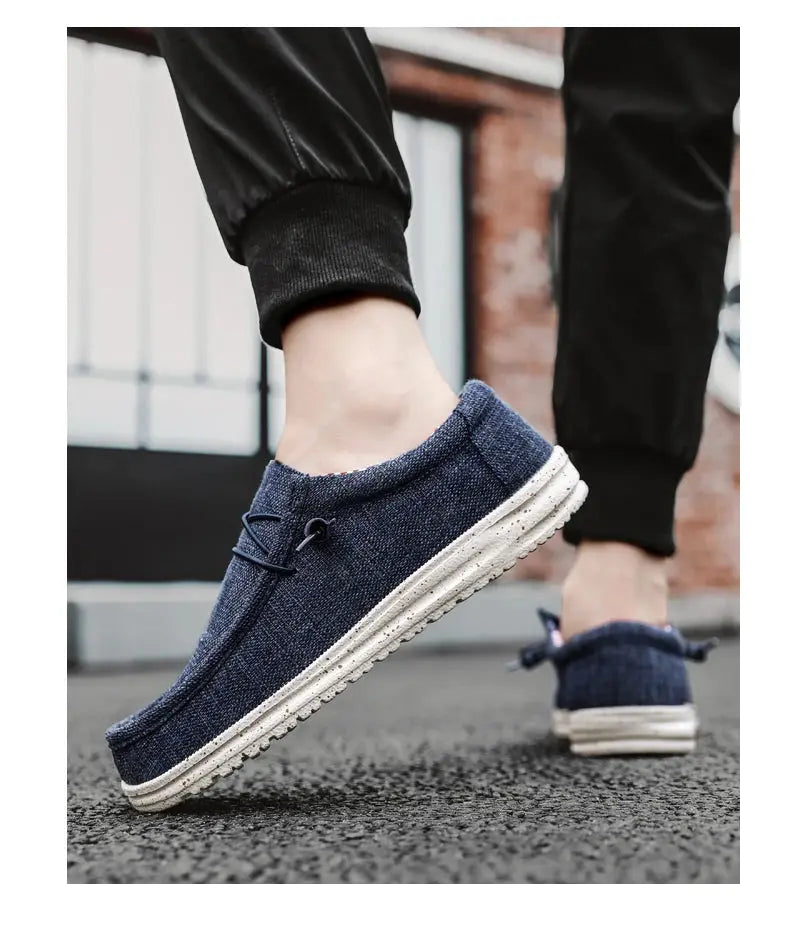 Simples Market men's casual blue canvas loafers, white vulcanized sole (pair)