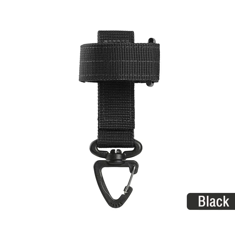 Nylon glove clip with strap and carabiner, black, for outdoor camping and climbing