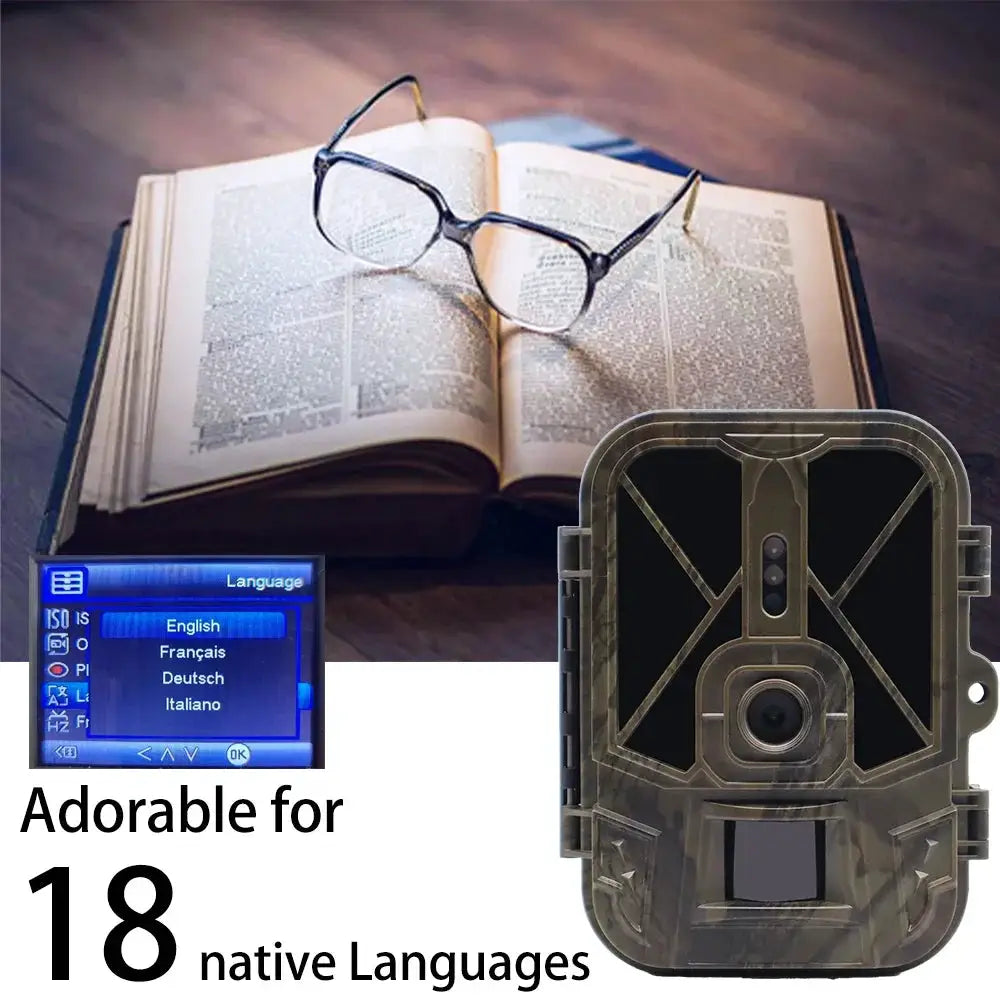Night vision hunting camera by Simples Market in camouflage with 4G app control 120° detection 8000mAh battery