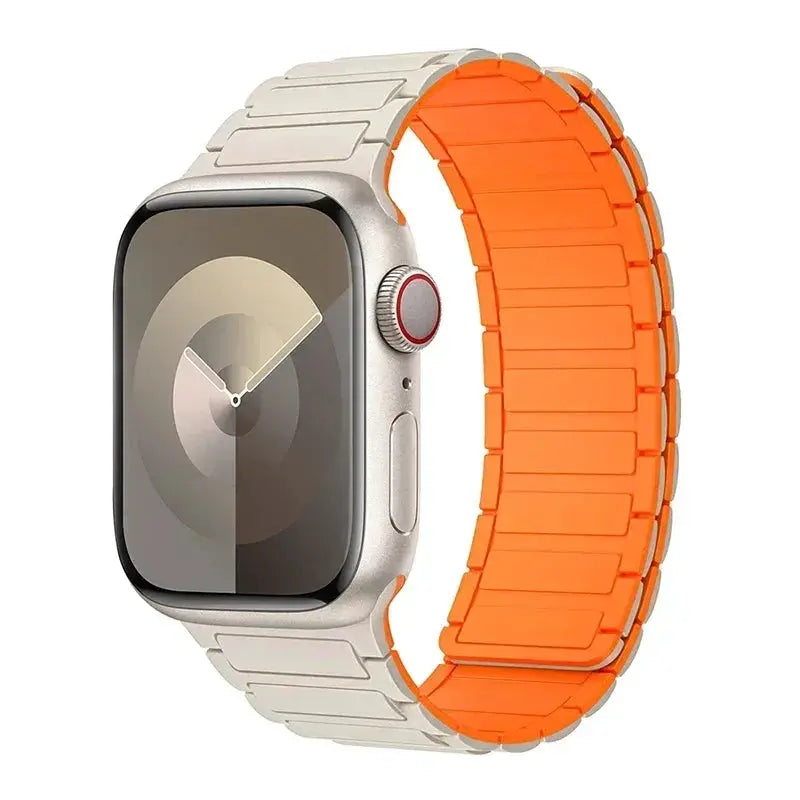 Magnetic Loop silicone watch band for Apple Watch, orange inner with silver exterior, Simples Market