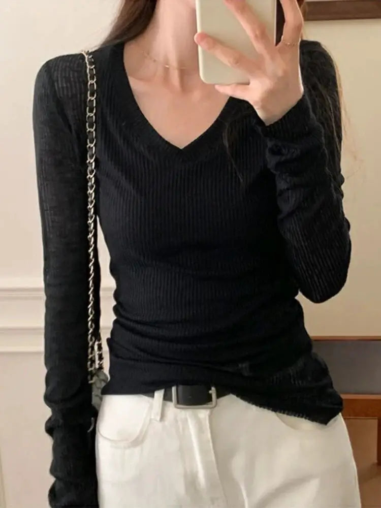 NovaWeave Women Sheer Long Sleeve Tee Lightweight Summer Knit With High Stretch Comfort