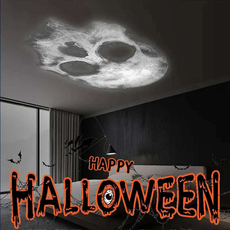 Halloween USB projector skull night light by Simples Market, with 360-degree rotating patterns and LED glow