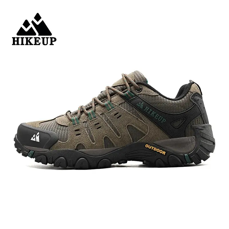 HIKEUP men's hiking shoes with olive suede leather and rugged outsole