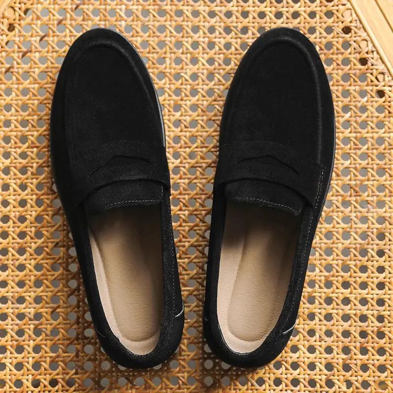 Simples Market men's black slip-on loafers with lightweight, breathable design and soft sole for casual daily wear