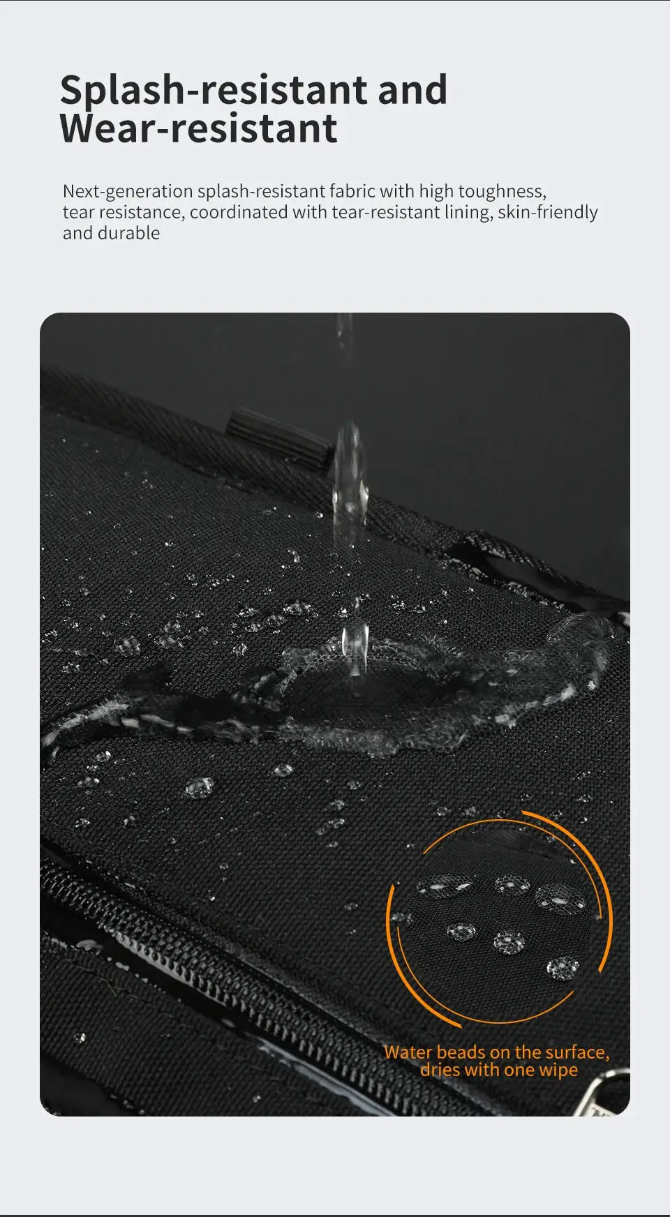 Tigernu men's chest bag, black splash-resistant fabric with water beads