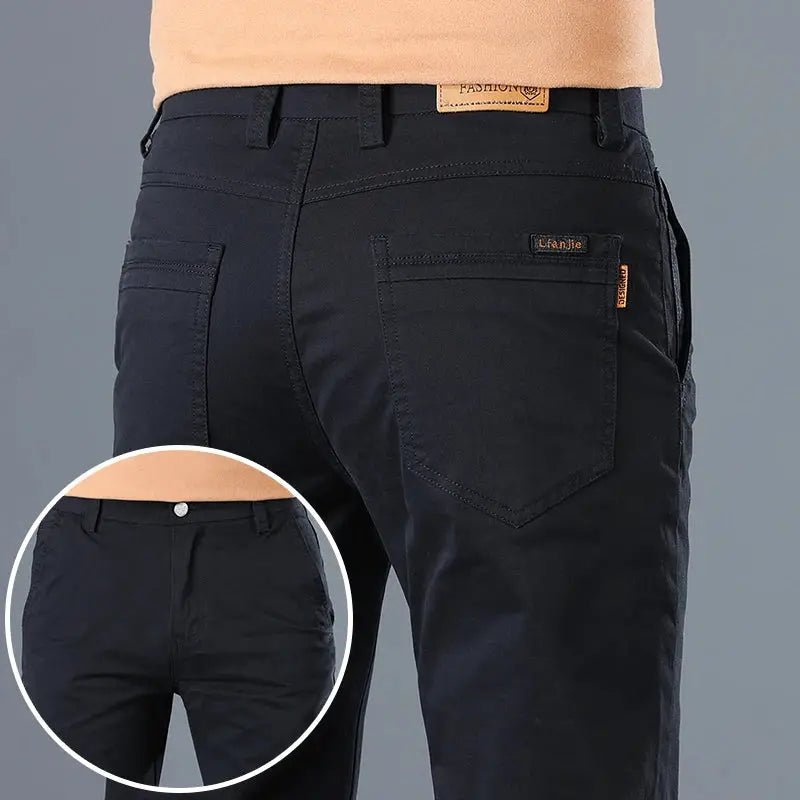 Simples Market men's pure cotton navy slim-straight casual pants