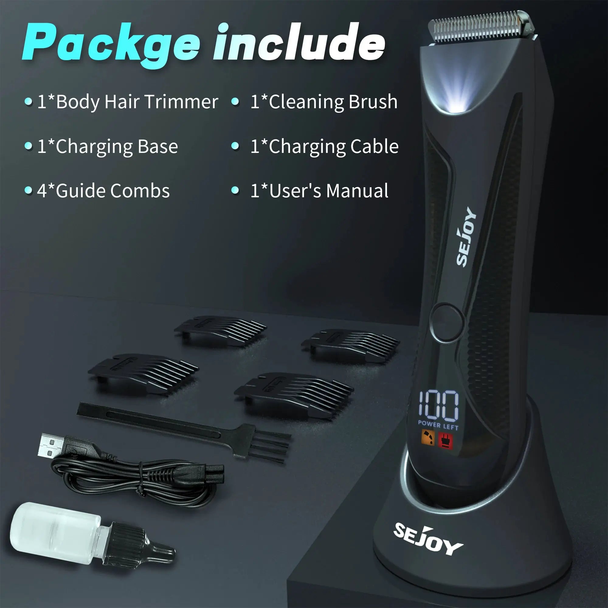 Sejoy electric shaver and ball trimmer kit with ceramic blades, 4 guide combs, charging base and cable