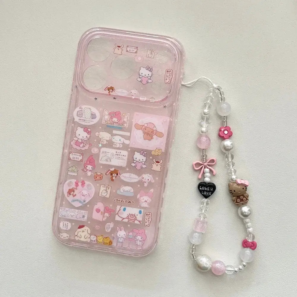 Hello Kitty Melody pink iPhone case with pendant bracelet by Simples Market