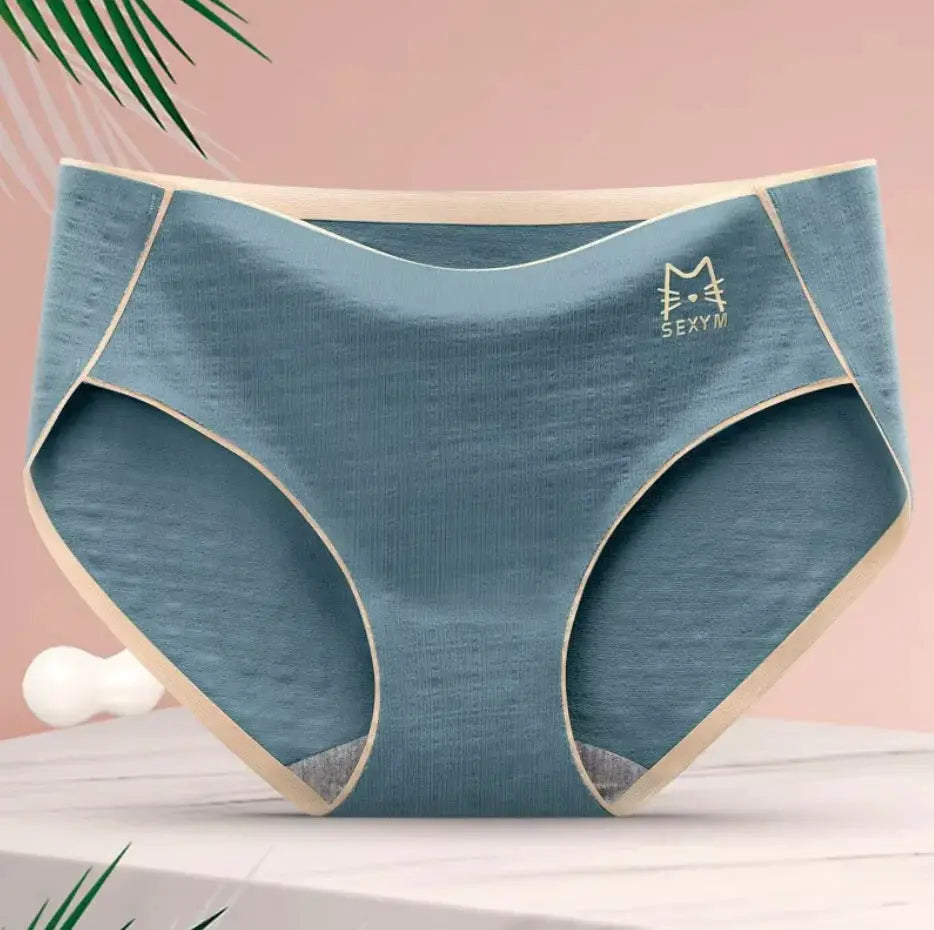 Seamless cotton panties for women in blue with beige trim and SEXYM logo