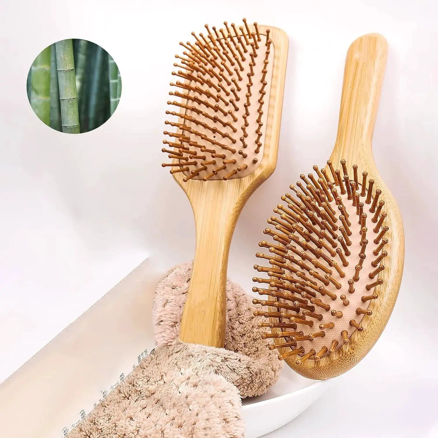 Natural Bamboo Paddle Comb With Air Cushion Anti Static Tangle Free Scalp Massage For Real Hair Wigs