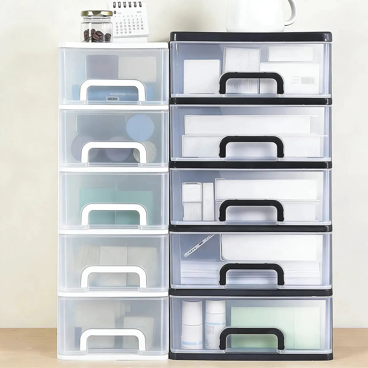 Clear Desktop Storage Box With Drawer Heightened Table Organizer Plastic Office Cabinet For Stationery Cosmetics