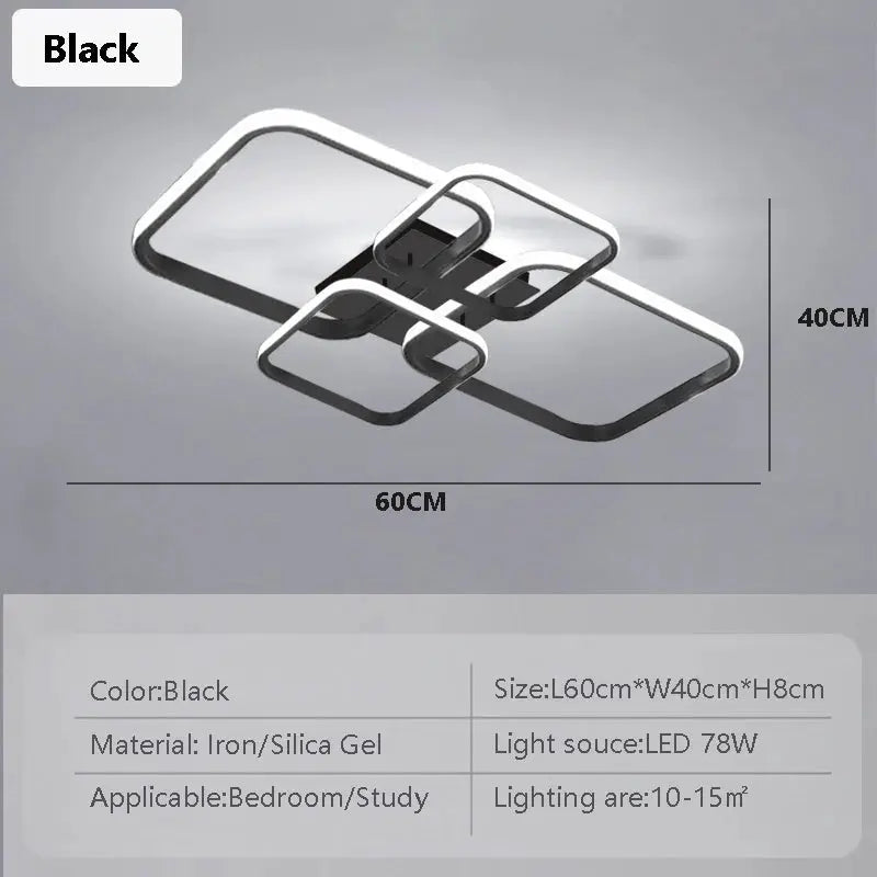 Modern LED ceiling light four square heads, black finish, 60x40cm, Simples Market