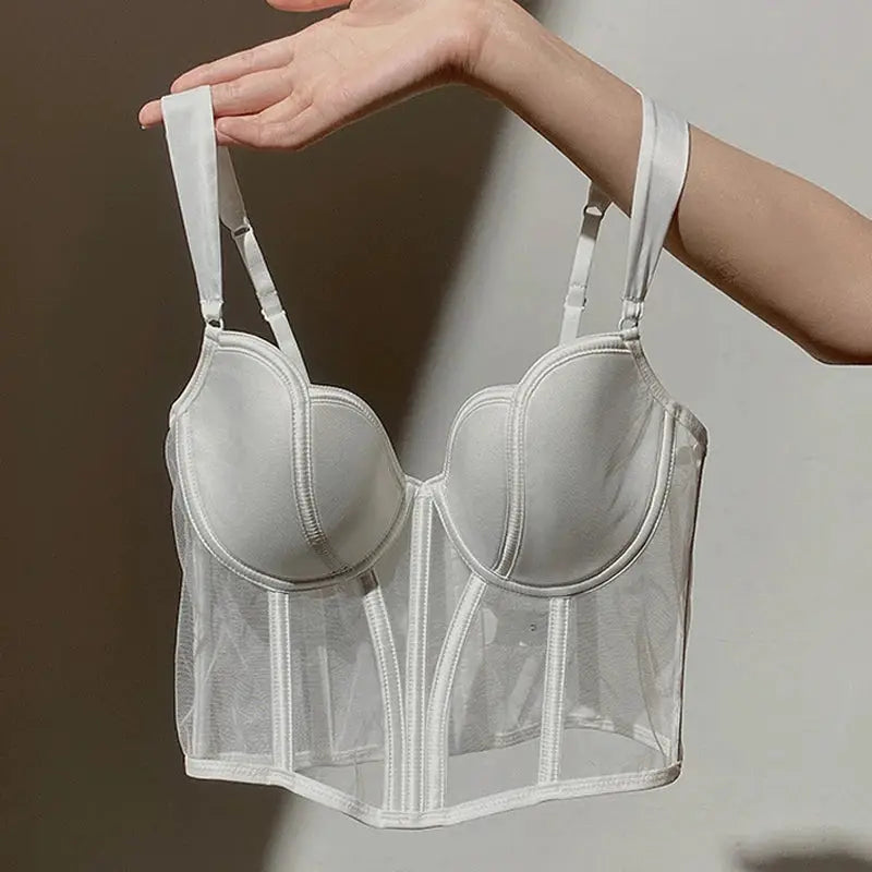 Simples Market Meet'r white push-up bra with sheer mesh longline panel and boned seams