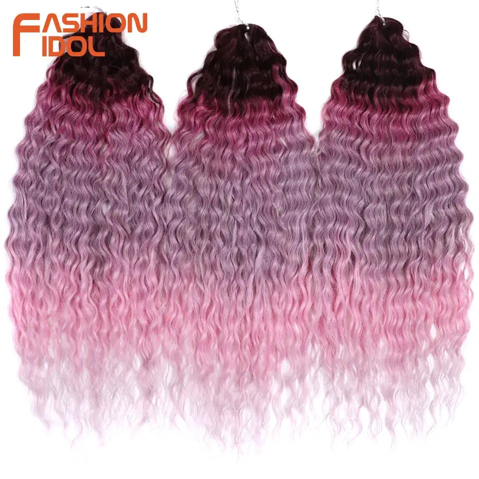 Fashion Idol crochet hair extensions, three 22in ombre rainbow Ariel curl bundles, synthetic