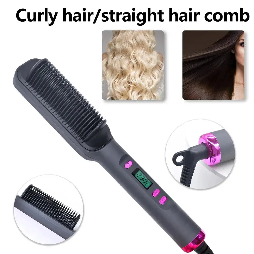 Electric hot comb by Simples Market with digital display and pink accents