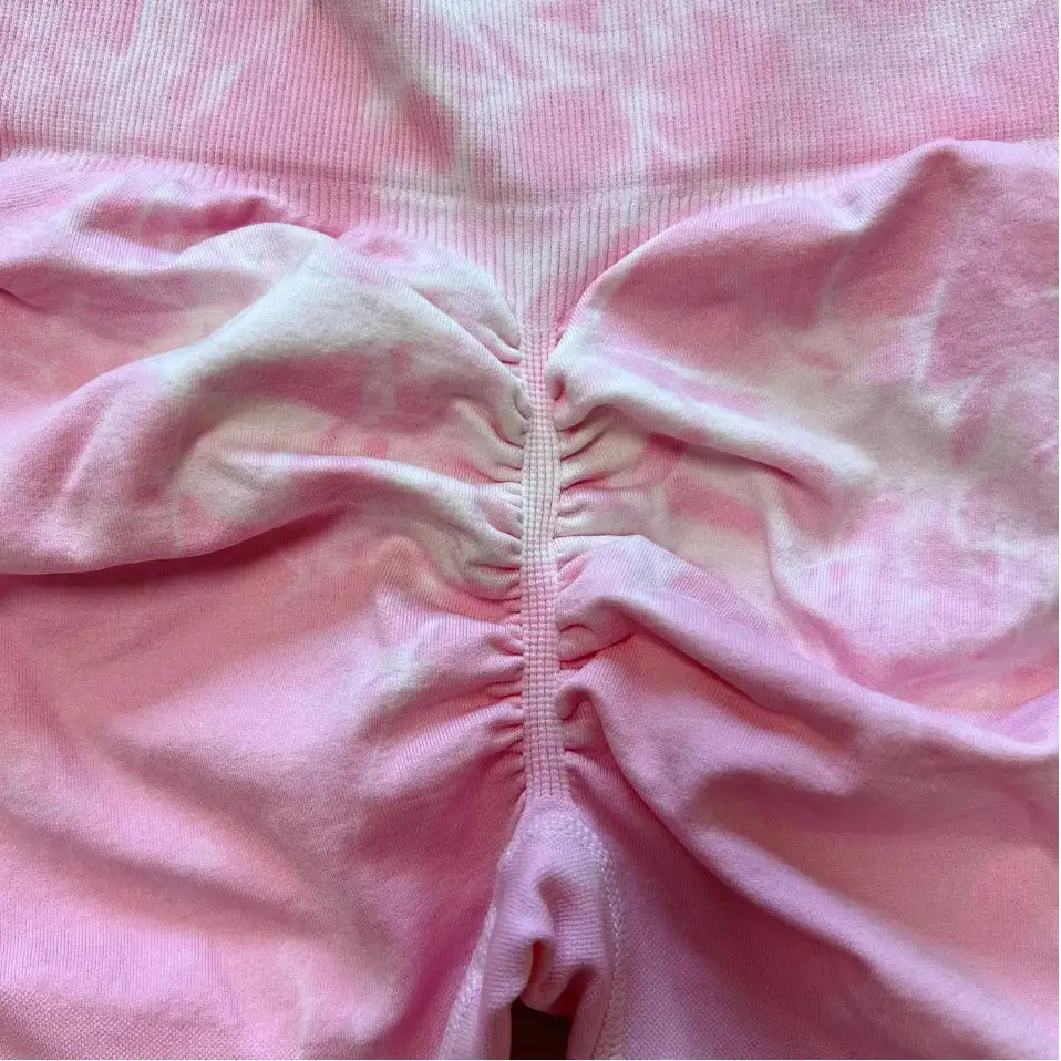 Pink tie-dye seamless scrunch leggings, high-waist for yoga and workouts