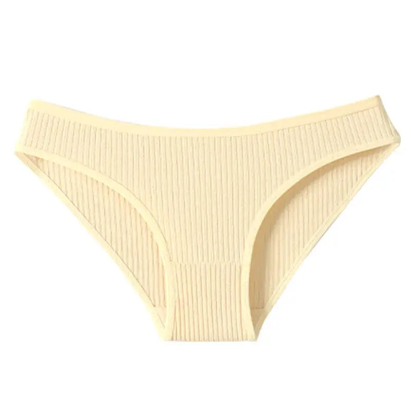 Women’s ribbed cotton low-rise briefs in beige, soft breathable underwear