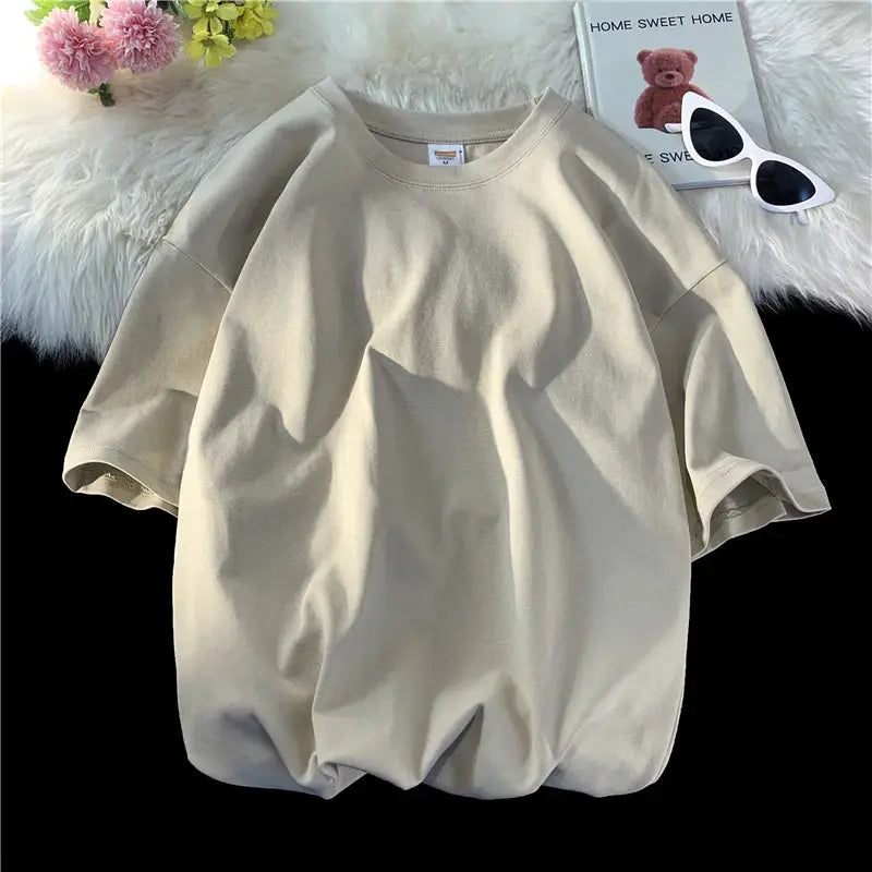Oversized Summer Short Sleeve Men's T Shirt New Fashion Solid Loose O-Neck T Shirts Mens Cotton Hip Hop Streetwear Top Tees 5XL