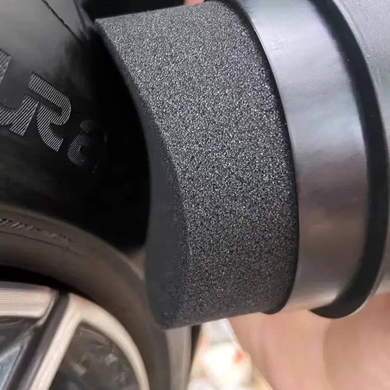 Curved tire sponge brush with cover for car wheel cleaning and dressing, black foam