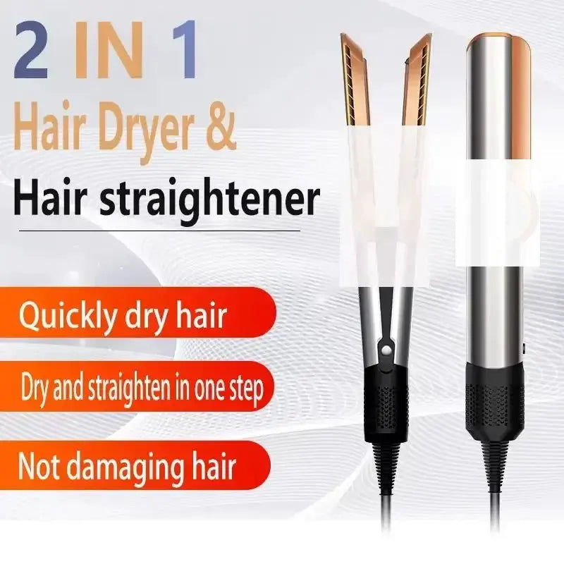 2-in-1 hair dryer and straightener by Simples Market; silver with copper accents for wet or dry hair