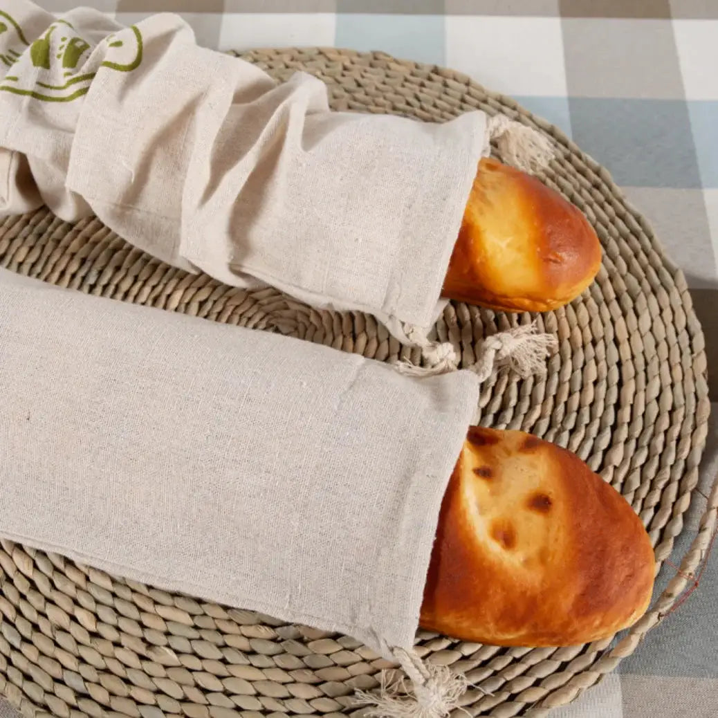 Linen Bread Bags Reusable Drawstring Bag For Loaf Baguette Storage