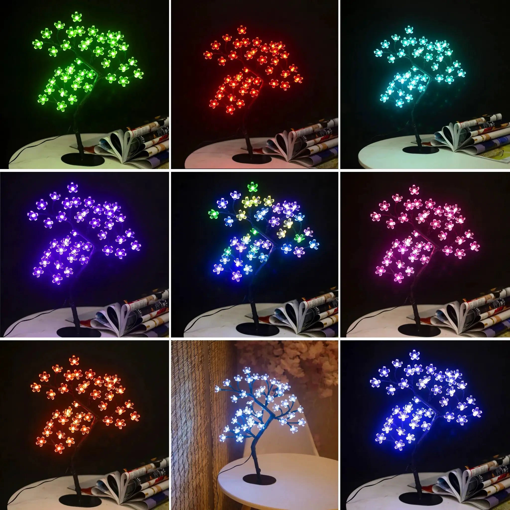 Cherry Blossom LED Bonsai Tree Lamp 17 Inch USB Powered Tabletop Light for Home Decor