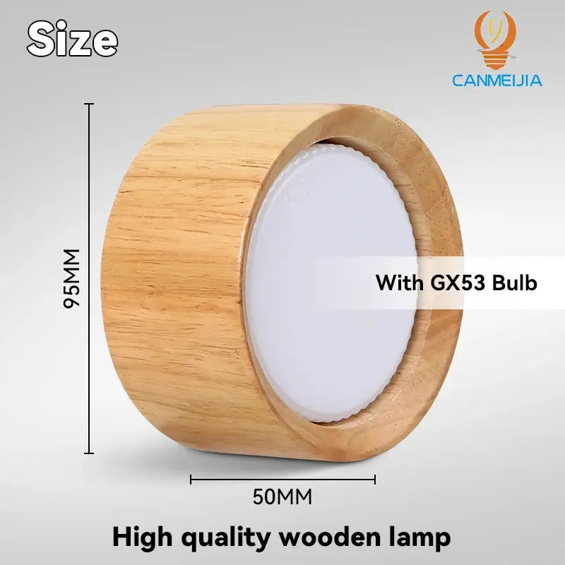 Wooden GX53 ceiling lamp with white LED cover, 95mm high and 50mm wide, Simples Market