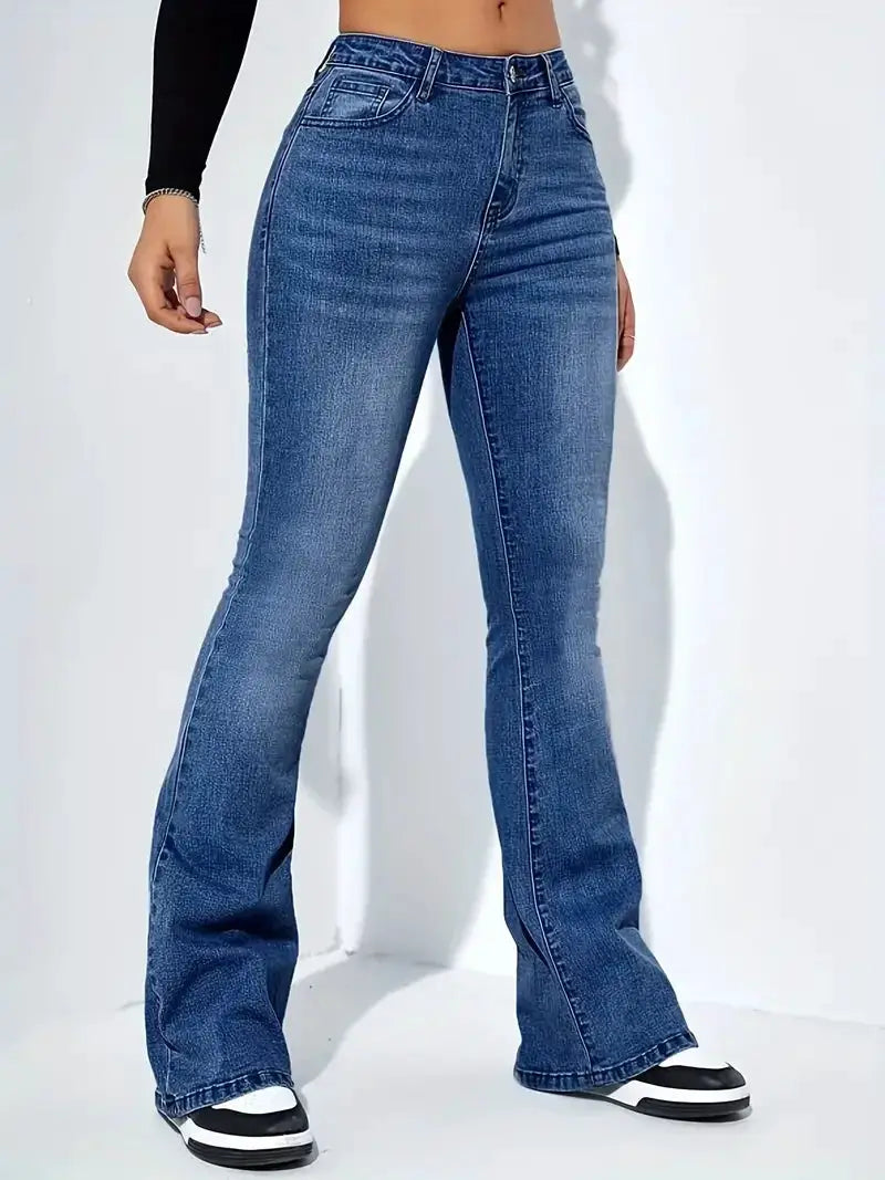 Women Flare Jeans High Waist Moustache Wash Denim Bell Bottom Y2K