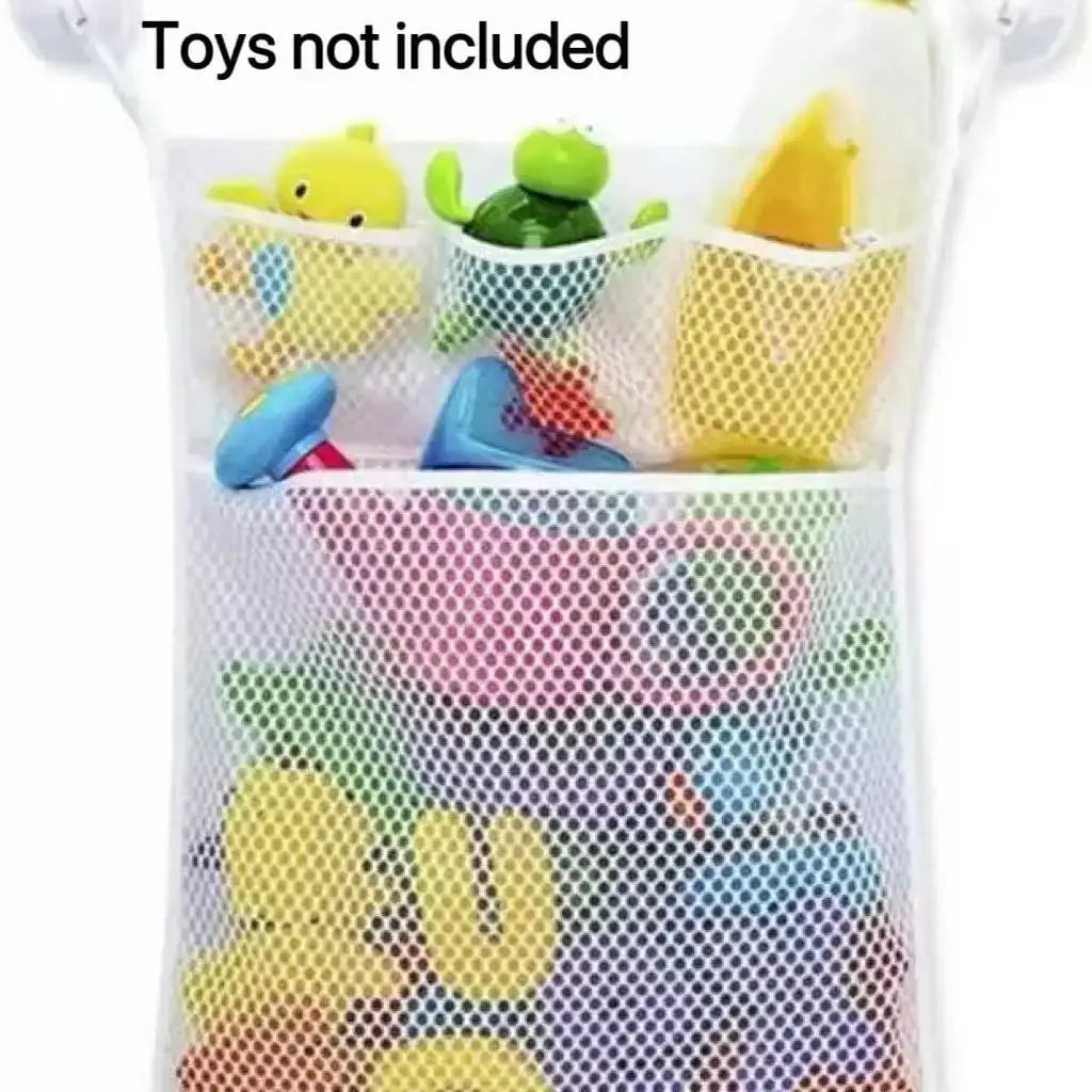 White Baby Bath Toys Storage Mesh Bag With Strong Suction Cups For Kids Toddlers Bathroom Organizer