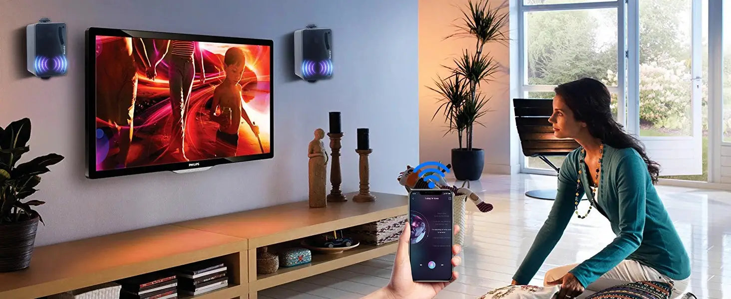 Herdio 3.5 inch outdoor Bluetooth wall-mount speakers, 2x, black with blue LED accents, 200W waterproof 3-way system