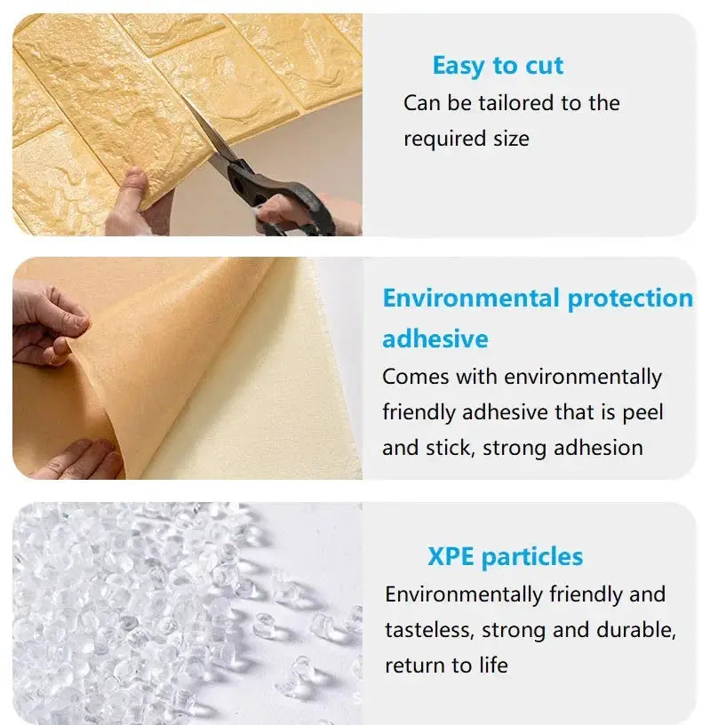 Simples Market 3D self-adhesive gold brick wallpaper; waterproof and easy to cut with eco-friendly adhesive.