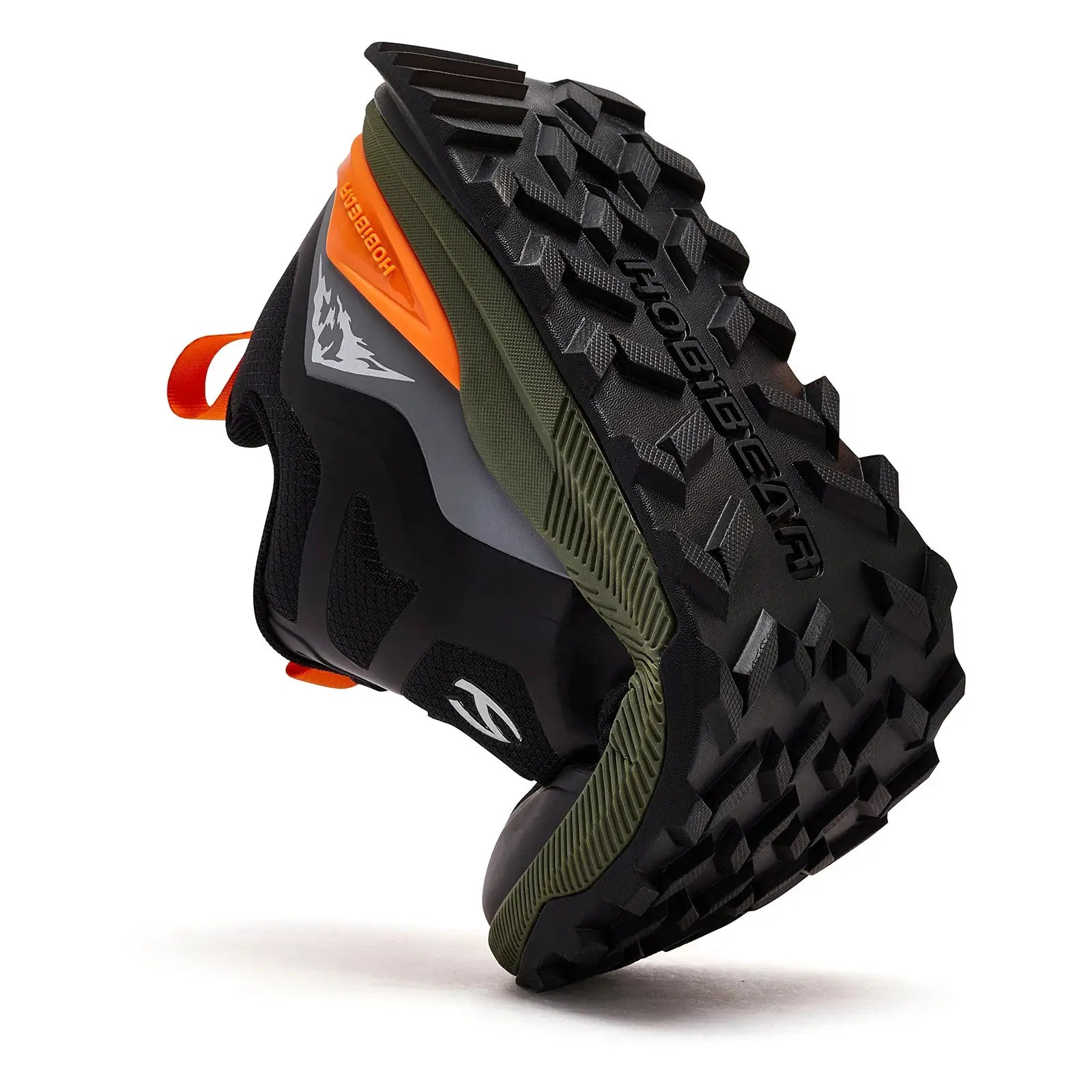 HOBIBEAR unisex hiking shoes with black upper and orange heel tab; rugged non-slip tread.