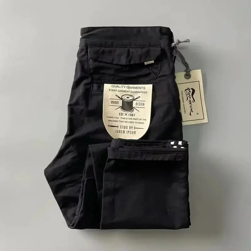 Two American Style cargo pants by Simples Market, black pure cotton, heavy-duty.