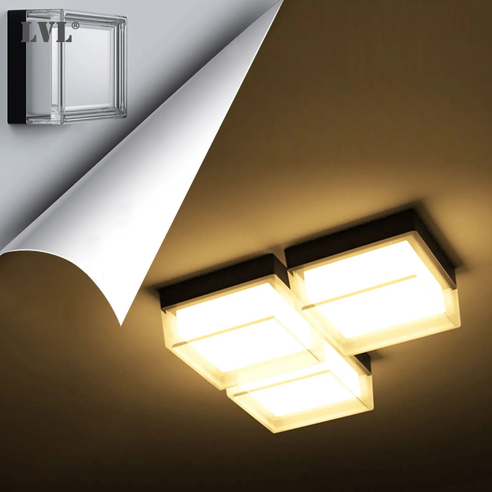 Set of 3 LVL 9W LED wall lamps; smokey grey square glass sconces, IP65 indoor/outdoor by Simples Market