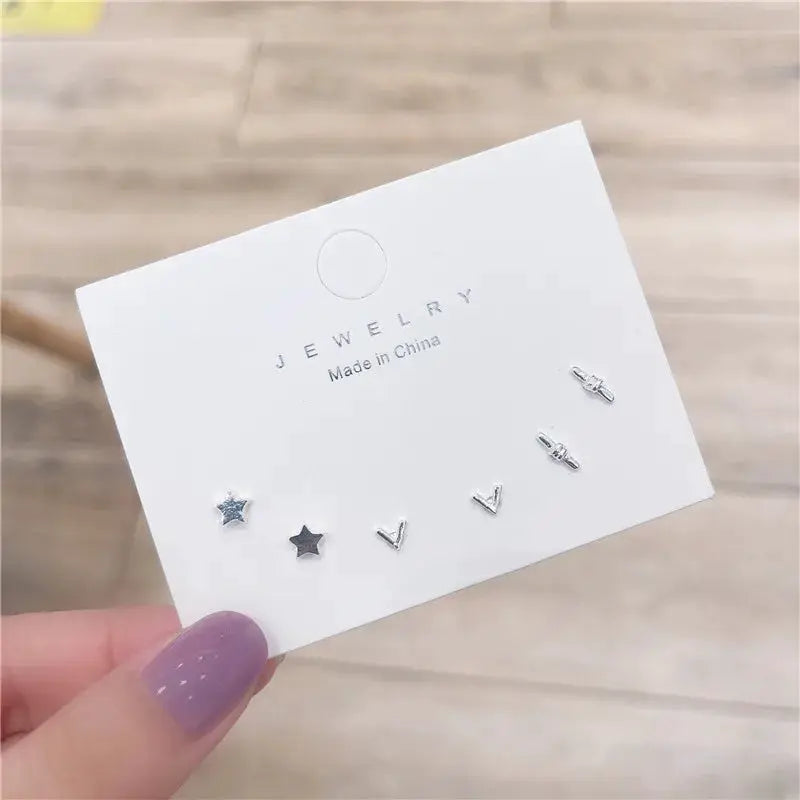 New S925 Silver Needle Stud Earrings Set For Women Girls Simple Cute Exquisite Mini Jewelry Gift Wholesale Direct Sales