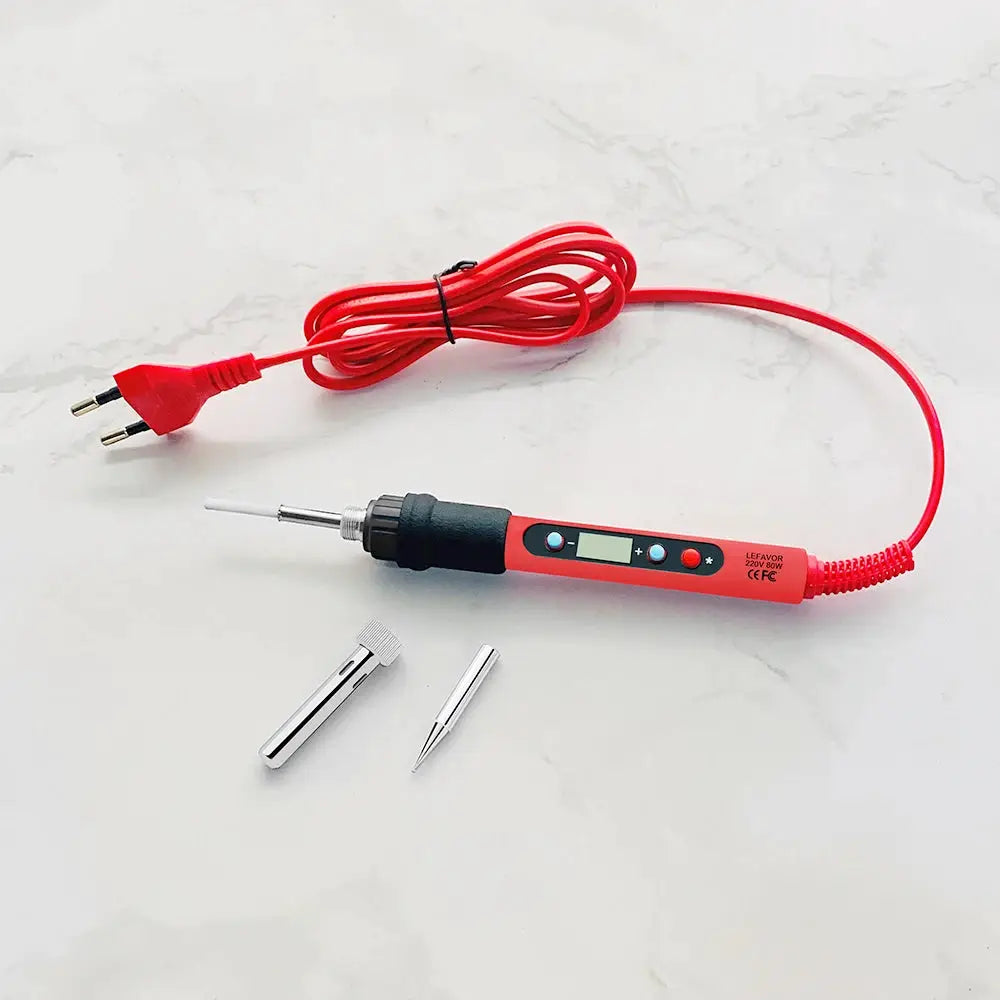 80W Soldering Iron Kit With Adjustable Temperature LCD Display Ceramic Heater Solder Tips Tweezers And Solder Wire