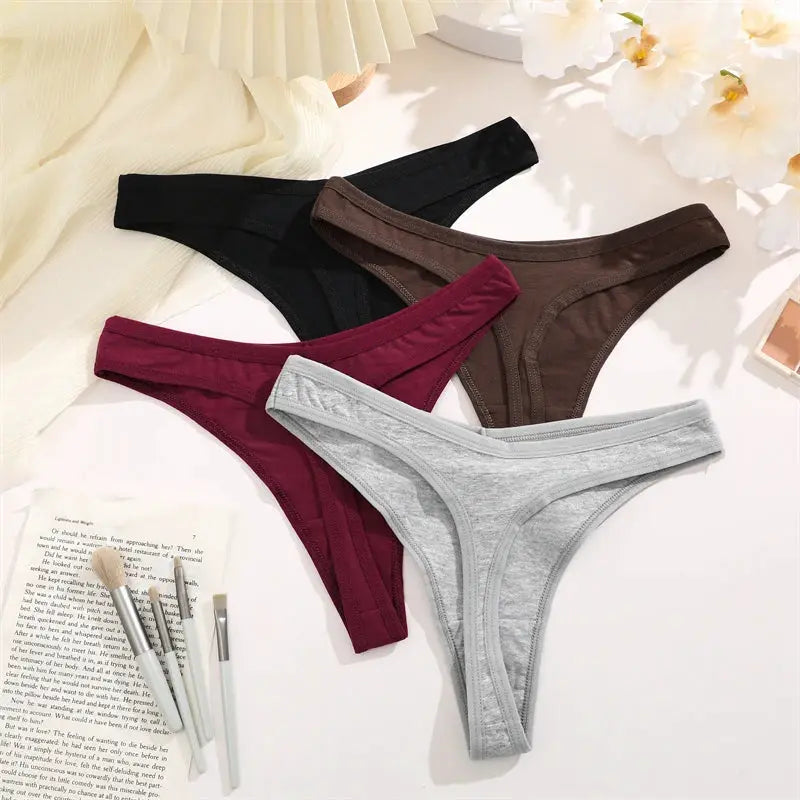 Simples Market 5-pack seamless cotton thongs, low-waist, T-back, in black, brown, burgundy, gray