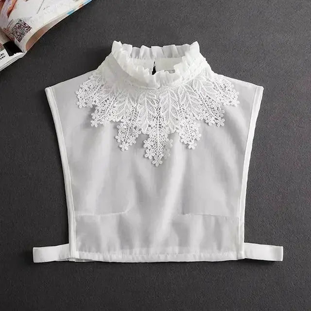 Detachable White Faux Collar With Front Tie For Women And Girls Vintage Lace Blouse Collar