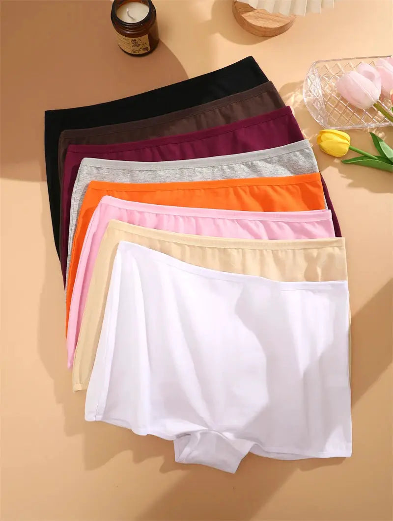 Women's cotton seamless boxers underwear 8-pack in assorted solid colors